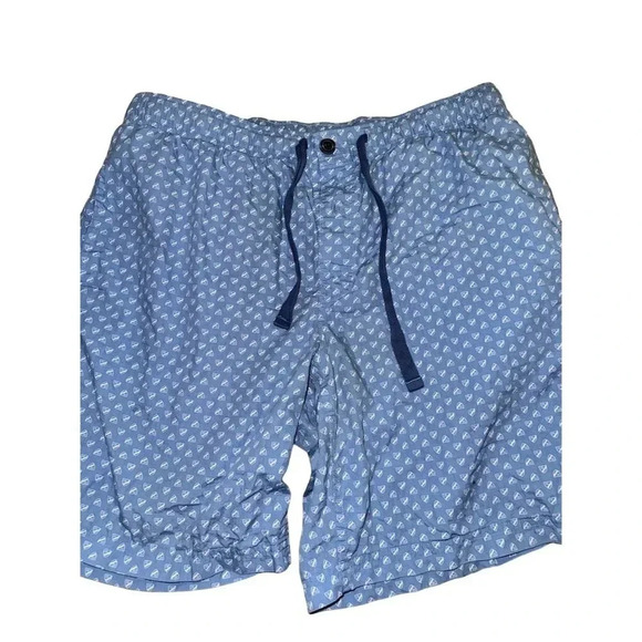 Cremieux Men's Sleep Shorts L Blue Sailboat Print Adjustable Drawstring - Picture 8 of 14
